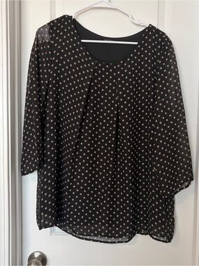 Hail3y:23- Women's Black Blouse with Beige Polka Dots - Round Neck 
Size XL